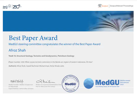 Best Paper Award to Dr Shah from Geosciences, FOS